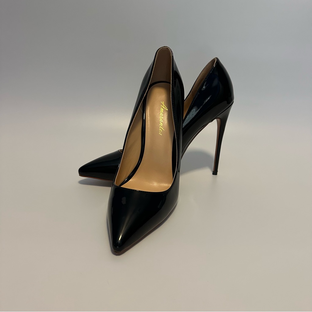 Amarantos Women's Classic Pointed Toe Shiny Black Patent Leather Dress Pumps 9